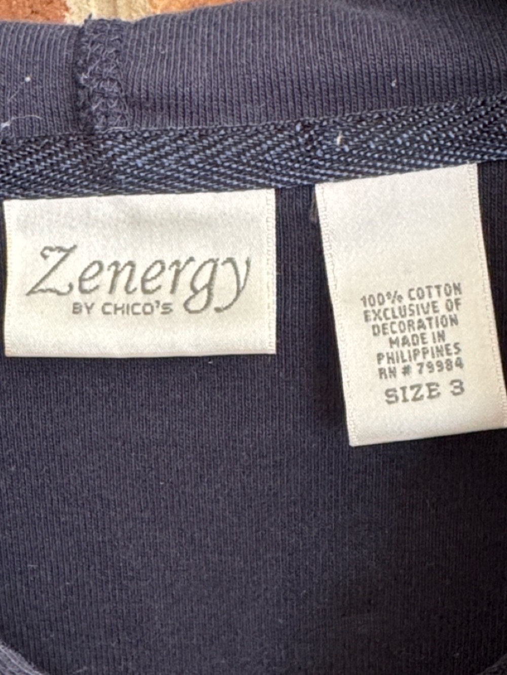Chico’s Zenergy Navy Zip-Front Hoodie with White Pattern - Picture 9 of 11
